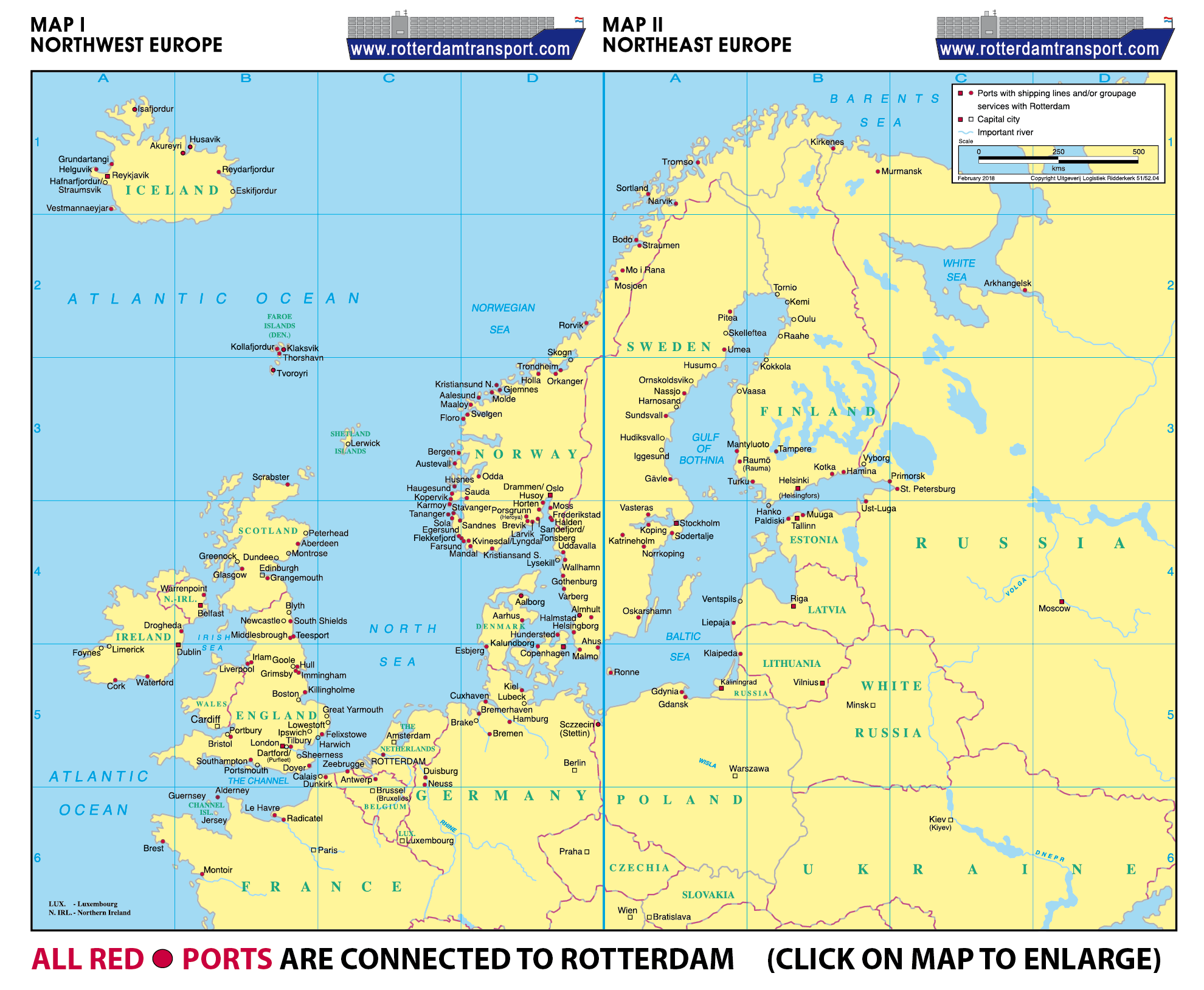 world map with major ports